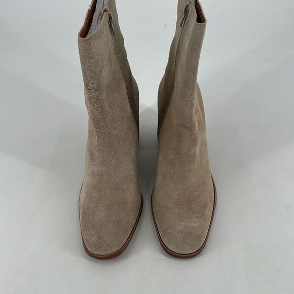 Lucky Brand Pinlope Women's Leather Suede Ankle Zip Block Heel Bootie Tan Sz 11 - Picture 4 of 10